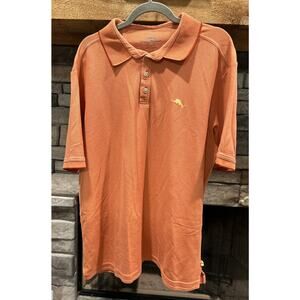 Mens TOMMY BAHAMA Orange Short Sleeve Polo Shirt Size XL Marlin Logo *C8